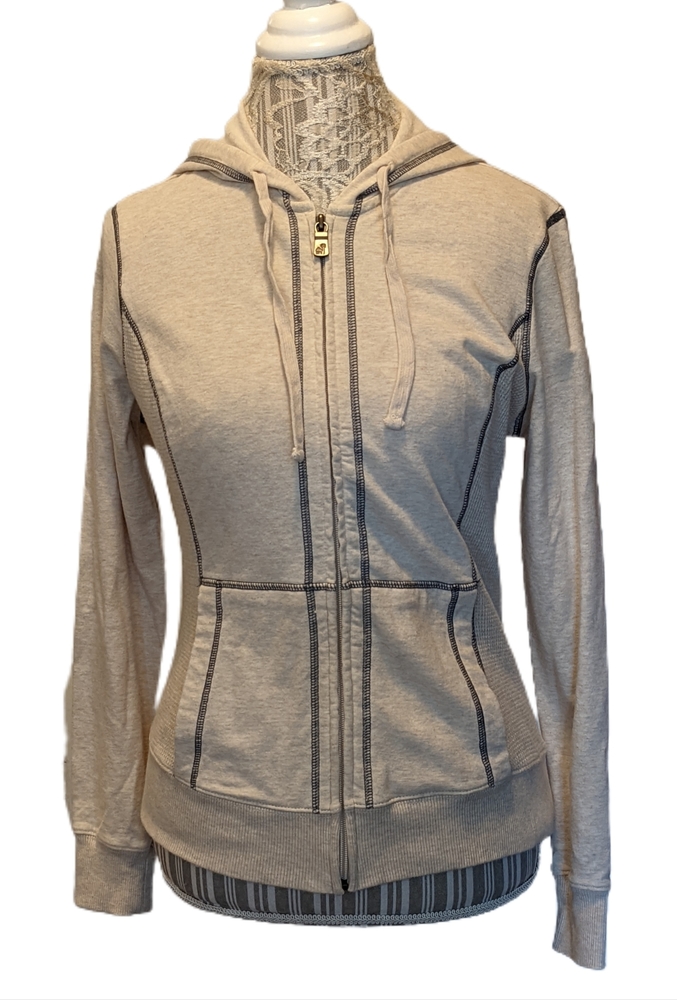 Caribbean Joe Tan Cream Hoodie Jacket Zippered Front Pockets Small Slouchy